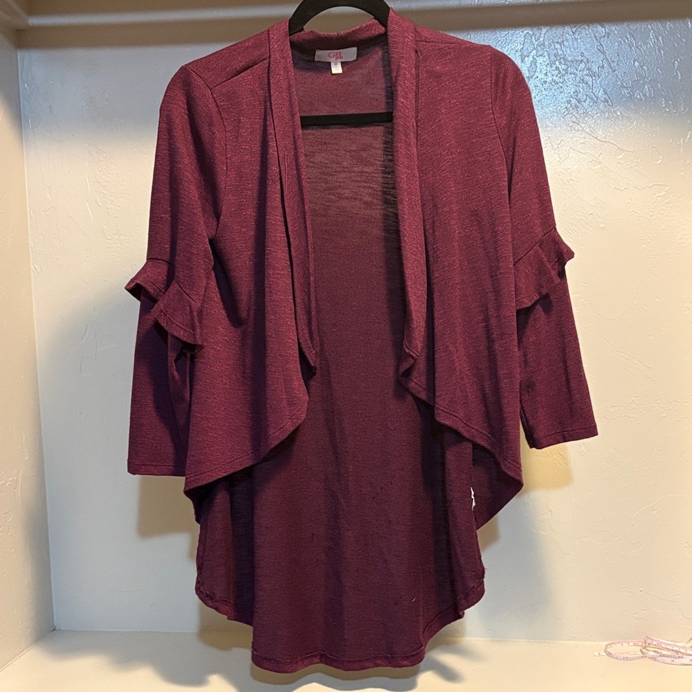 GB girls Maroon Ruffle Sleeve Cardigan
